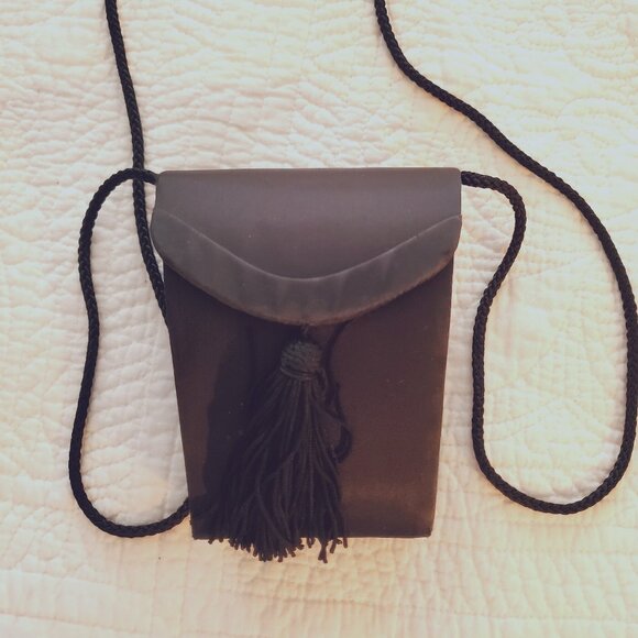 Tiny Black Satin Evening Bag with Tassle - Picture 1 of 6